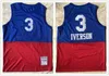 Jerseys de basquete costuradas Allen 3 Iverson Black White Blue Retro Jersey 1996-97-98 2003-04 Tamanho masculino XS-XXL