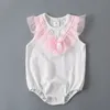 Yaz Sırplayıcılar Dantel Bow Bebek Yenidoğan Bebek Kız Bodysuits Beyaz Kolsuz Pamuk Sulma Onesie Romper Giysileri 20220903 E3