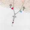 Collana Orecchini Set Christian Gesù Croce Collane Pendenti Donna Acciaio inossidabile Cristalli Zircone Stelle Orecchini Gioielli Regalo di nozze