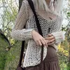 Women's Sweaters Women's Women Long Sleeve Hollow Out Sweater Crop Top Y2k Crochet Sexy Knitting Fairy Grunge Vintage 90s E-Girl