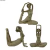 Figurine decorative Set di 3 pezzi di resina creativa Figura di yoga Imitazione metallo Yoga Ragazza Figurine Artigianato Camera Ufficio Carattere Artigianato Decorazione Regalo