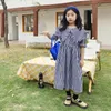 Girl Dresses 100% Cotton Maxi Long Teen Kids Girls Plaid Dress Children Summer 2022 Green Blue Black Lantern Sleeve Baby Clothes