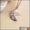 Pendant Necklaces Pendant Necklaces Bronze Tree Of Life Crescent Moon Shape Pink Green Amethysts Stone Crystal Wire Wrap Handmade For Dhfu8