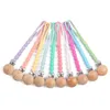 Baby Silicone Beads Clips BPA Free Food Grade Dummy Nipple Chain مع مقطع خشبي للأطفال متعدد الألوان