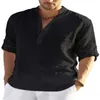 2023 Camisa Masculina de Linho Manga Longa Camiseta Solta Cor Sólida Manga Longa Camisa de Linho de Algodão Masculina Tamanho Grande
