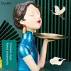 Dekorativa föremål Figurer Dyuihr hartshantverk Kinesisk stil Cheongsam Girl Key Storage Tray Home Decoration vardagsrum soffbord förvaringsbricka dekor T220902