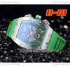 2022 11-01 A21J Automatic Mens Watch Steel Case Black Skeleton Dial Big Date Green Rubber Strap 6 Styles Watches Puretime E5