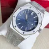 Orologi da polso Fashion Business Argento Orologio da uomo 42 mm Vetro zaffiro Meccanico automatico Data Acciaio inossidabile Impermeabile Quadrante blu Aaa