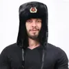 Berets Ushanka Soviet Badge Lei Feng Hat Windproof Earflap Russian Men's Caps Ear Army Bomber Warm Thickened Hats M4p5