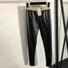 PU Leather Leggings Tights Pants For Women Letter Ribbon Elastic Tight Ladies High Waist Slim Fit Thin Trousers Inside Plus Velvet Warm