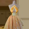 New Design High Low Prom Dresses Sleeveless Asymmetrical Party Dresses Arabic Dubai Lace Custom Made Evening Dress