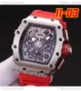 2022 11-03 A21J Automatische Mens Watch Steel Case Skeleton Dial Big Date Red Crown Black Rubber Riem 5 Styles horloges Puretime D4