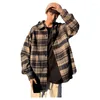 Men's Casual Shirts Autumn Woolen Shirt Men Fashion 3-color Retro Plaid Mens Japanese Streetwear Loose Long-sleeved M-2XL