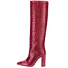 Boots Women Knee High Bus Sexy Punch Shoe Chunky Heel Crocodile Print heel 220903