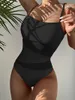 Women's Swimwear Solid Mesh Patchwork One Piece Swimsuit See Through Monokini Transparent Bikini Women Sexy 2022