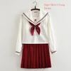 Roupas Defina uniformes escolares para meninas JK Japonês Red White Sailor Uniforme Cosplay Classe de manga longa Suits Sakura Design