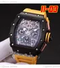 2022 11-03 A21J Automatische heren Watch PVD Steel All Black Skeleton Dial Big Date Yellow Rubber Strap 10 Styles horloges Puretime D4