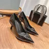 Women Dress Shoes Catwalk Glossy Leather Pumps Pointed Toe Stiletto Sandals