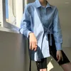 Camicette da donna Moda semplice Manica lunga per camicia Donna Streetwear Tendenza Camicetta irregolare blu Top Taglie forti