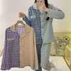 Damen-Nachtwäsche QUHENG Herbst-Winter-Pyjama für Damen, reine Baumwolle, langärmelig, Gitter-Cardigan, Freizeit-Hauskleidung, Nachtwäsche, Damen-Anzug 220902