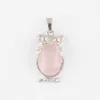 Pedra natural rosa quartzo pequena coruja pingentes reiki sorte animal bonito charme jóias para mulher homem presente n4672