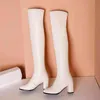 Boot Classic Elastic Microfiber Autumn Winter Shoe Woman Over The Knee High Heel White Platform Long Riding 220805