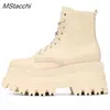 Boots Women Platform Female Square Square Beige Leather Ongle Clasal Style Swice Bottom Lace Up Botas Femininas 220903