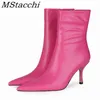 Bottes Mstapchi Style court femmes fermeture éclair femme couleur unie talons bas 2022 cheville Sexy dames fête chaussures hautes 220903