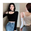 Women Slim Irregular Off Shoulder Tops O-neck Sex Long Sleeve T-shirt Korean