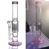 Rosa Tjockt glas vattenpipor Arm Träd Perc Bongs Vattenpipa Bubbler med Honeycomb Recycler Rökolja Dab Rigg med 18 mm skarv