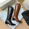 Bottes Mstapchi Sexy Street Woman Punch Shoe Crocodile Print Raw Heel Leather Party Slip on Shoes Platform Knee Gothic 220903