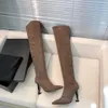2022 neue europäische und amerikanische Stiefel für Damen, sexy, elastisches Ofenrohr, über dem Knie, mit spitzen Zehen, Herbst und Winter, lange Stiefel mit dünnen Absätzen