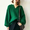 Pulls Femme Vert All-match Mode Pulls Automne Hiver Femme Casual Laine Chaleur Vintage Pull Cachemire Femme Basique