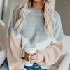 Kadın Sweaters Kadın Richkedastore Gevşek Örme Süveter Kadın Jumperlar Uzun Kollu Kadın Küleyler Günlük Kış Renk Bloğu