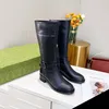 Winter Fashion Luxury Designer Boots Knie Flip Leather Warm Woman Boot Cowgirl Waterdicht gevecht Chelsea Rain Snow Black Riding6663