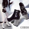 Boots Square Nose Short Woman Fall/winter Shoes Women High Heels Rhinestone Chunky Heel Female Booties Large 220903
