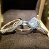 Anneaux de mariage Uring princesse coupe cubique Zircon mariée mariage ensemble accessoires élégants brillant femmes hommes bijoux à la mode
