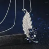 Pendant Necklaces Fashion Women Butterfly Crystal Feather Leaf Simulated Pearl Flower Romantic Sweater Long Chain Bling Stone Necklace