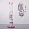 Pink Thick Glass Hookahs Arm Tree Perc Bongs Water Pipe Bubbler with Honeycomb Recycler Smoking Oil Dab Rig with 18 mm Joint