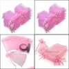 Gift Wrap 100pcs 7x9 9x12 10x15 13x18cm rosa organza presentförpackningar påsar smycken förpackning bröllop fest dekoration dable pou homeindustri dheew