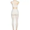 여자 2 피스 바지 1 세트 패션 컷 아웃 오픈 백인 소음 단색 여성 복장 의류 폴리 에스테르 탄성 허리