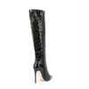 Boots Femmes chevauchant 12 cm de talon mince en fourrure arrière zipper genou haut rouge personnalisé chaussures hiver long Nouveau 220901