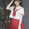 Roupas Defina uniformes escolares para meninas JK Japonês Red White Sailor Uniforme Cosplay Classe de manga longa Suits Sakura Design