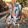 Agasalhos masculinos Conjuntos estampados masculinos de verão Manga curta havaiana Camisas casuais Shorts respiráveis Ternos de praia para férias 2 peças Streetwear S-4XL