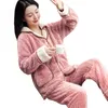 Femmes de nuit broderie fleurs pyjama ensembles femmes hiver thermique corail velours tendre simple boutonnage simple poches vêtements de nuit épais pyjamas 220902