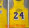 Le basket-ball universitaire porte de véritables maillots de basket-ball rétro cousus # 24 # 8 Jersey Jaune Noir Man Size S-xxl