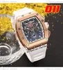 011 A21J Automatyczne męskie zegarek Rose Gold Cheleton Dial Big Date Orange Guma Pasek 7 Style zegarki Pureteime E5