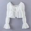 Women's T Shirts Women Fashion With Ruffles Trumpet Sleeve Blouses Vintage Square Collar Long Female Blusas Black White Chic Tops