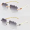 Luxury Big Diamond Set Solglasögon Män Original Black Buffalo Horn Rimless Glasses Womans 8200757 Diamond Cut Lens glasögon Male och kvinnlig ny spegel