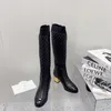 2023ss femmes Genou Bottes Femmes Doux Vers Le Bas Chaussure Designer Mi Talon Chaussures En Nylon Imperméable Supérieur Hiver Botte Bonne Qualité Grande Taille 35-41